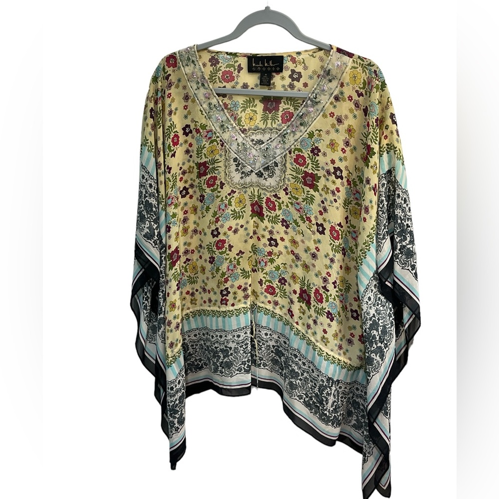 Nicole Miller Studio Floral Silk Tunic Blouse - Picture 1 of 5